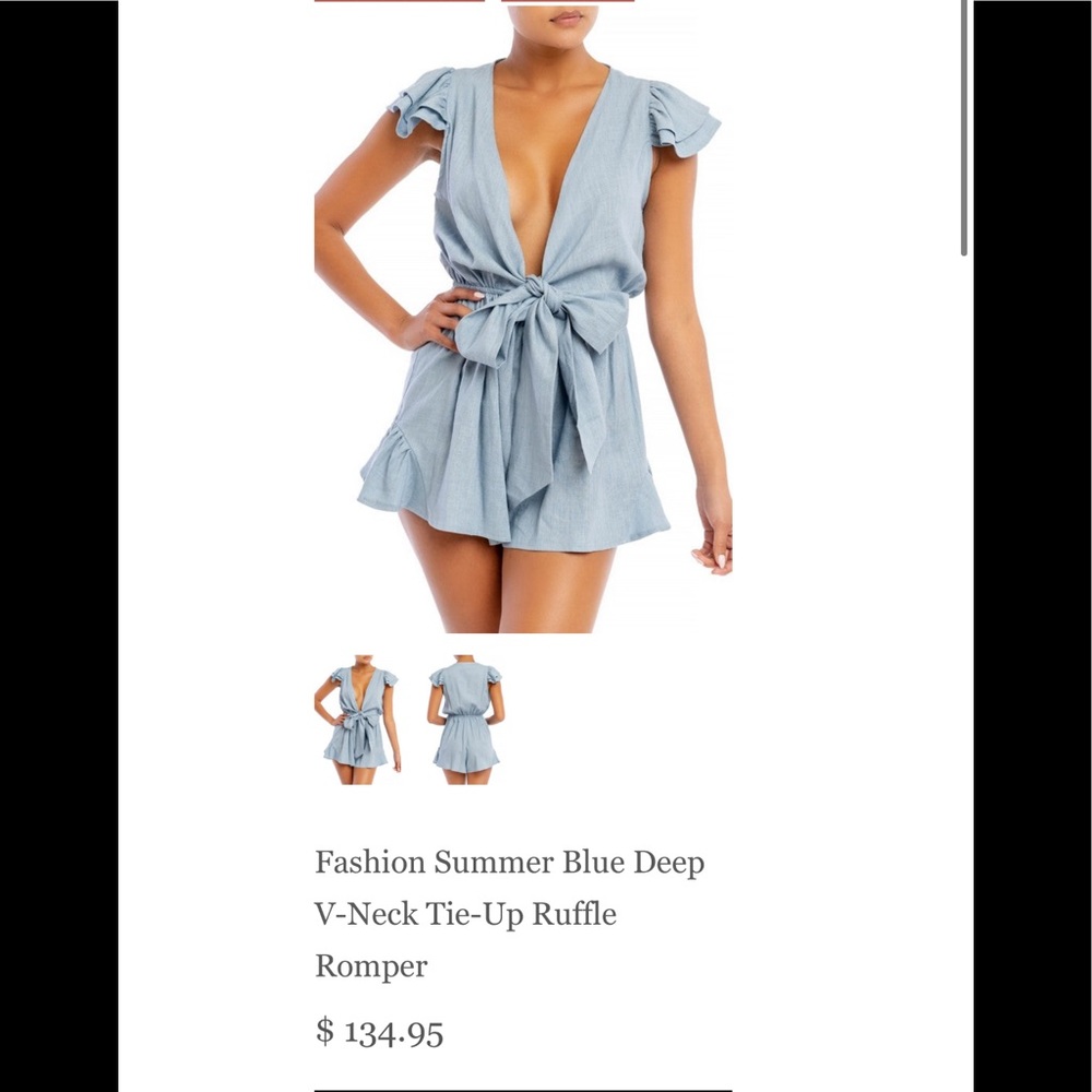 Luxxel Fashion Summer V-Neck Tie-Up Ruffle Romper. WHITE
